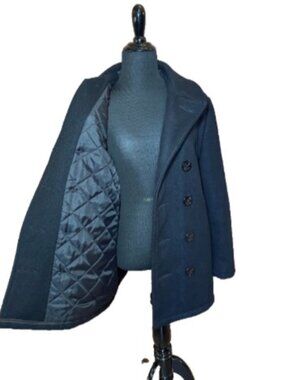 Vintage Schott NYC US740N Black Melton Wool Naval Pea Coat Anchor Buttons W8 USA